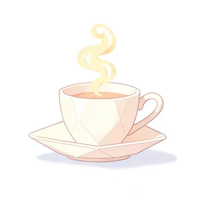 Delicate cream lowpoly teacup with butter-yellow steam curls and triangulated sa