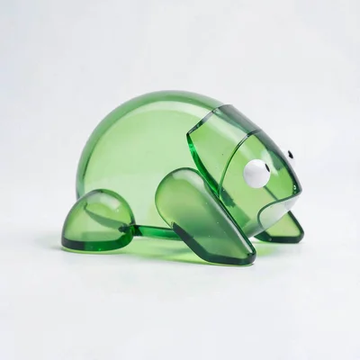 Flat geometric enemy sprite of a stomp slug with translucent green body