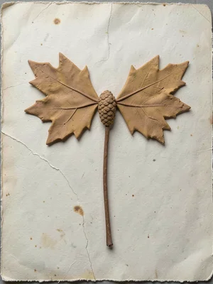 Maple seed helicopter with both wings splayed in a perfect V, single stem pointi