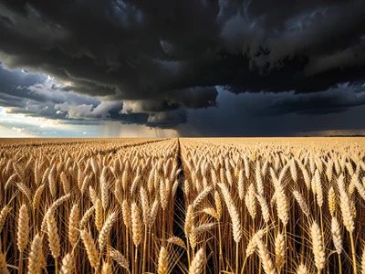 Storm clouds over golden wheat dramatic contrast