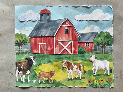 Paper collage farm scene