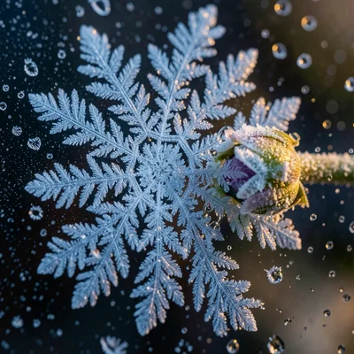 Last ice crystals melting on spring flower bud, macro detail of transition