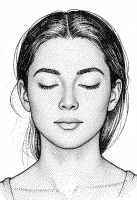 Woman eyes closed stippled
