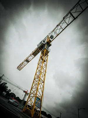 Construction crane from below tilted