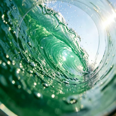 Wave face close-up — water surface texture of a moving swell face, sunlight refr