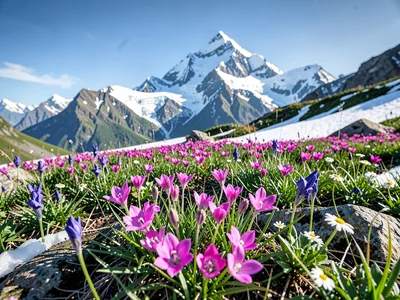 Primula carpet and peak panorama