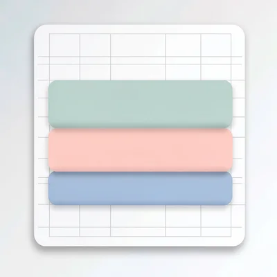 Overhead flat composition of a sentiment-chart UI tile, three stacked area ribbo
