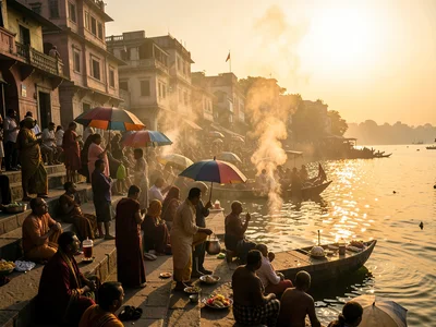 Ghat steps at golden hour