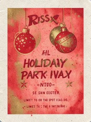 Holiday party invitation in riso print, ornament design, fluorescent red and gol