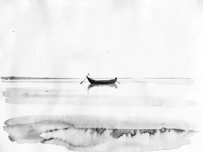 Single boat on vast empty water