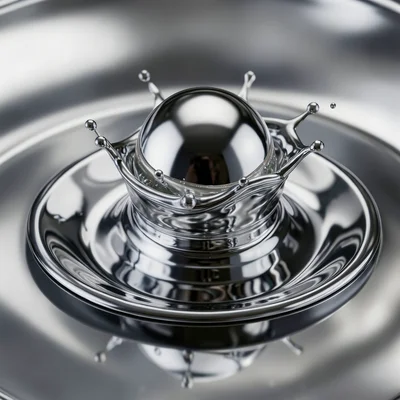 Chrome sphere sitting on chrome surface, recursive reflections between ball and 