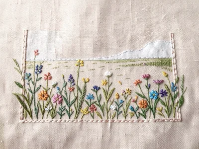 A border wall stretching to the horizon with wildflowers growing at its base