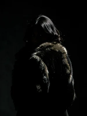 Woman in fur coat from behind