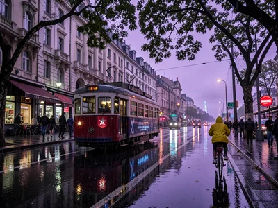 Tram 14 in French Concession rain