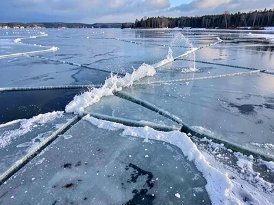 Wave action breaking ice edge