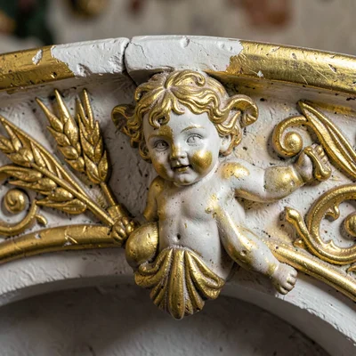 Baroque ornament fragment, Moravian gilt detail, Baptismal font rim detail, carv