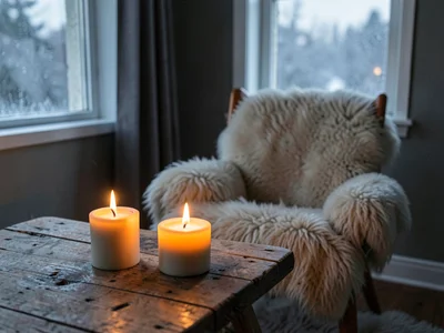 Two Candles on Pine Table