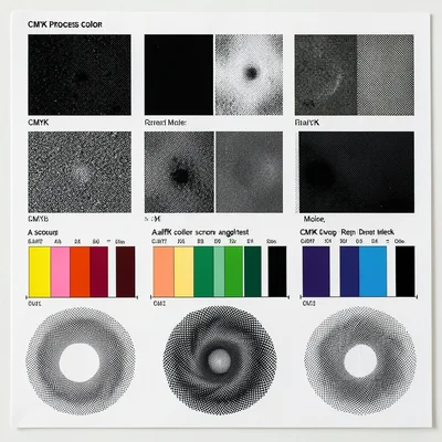 A screen angle test showing different halftone screen angles for each CMYK color