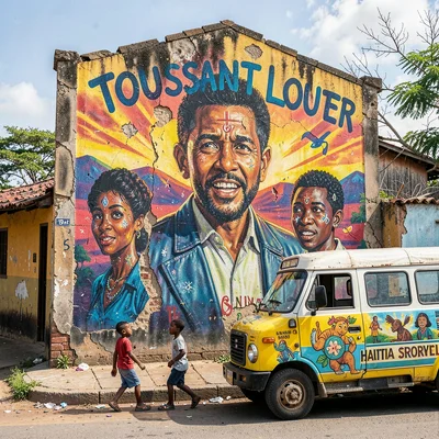 Resilient color in Port-au-Prince, Haiti, Street mural of Toussaint Louverture, 