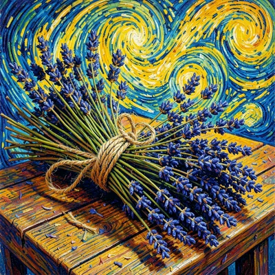 Post-impressionist Provençal intensity, emotional saturated color, Dried lavende