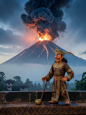 Semar wayang puppet in earth tones