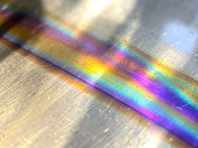 Tempering color on heat-treated stainless steel welding, gradient from straw thr