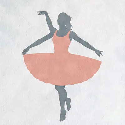 silhouette of a single bold dance-tutu silhouette filling the centre in coral an