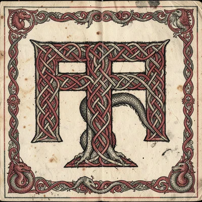 Chi-rho monogram rendered entirely from interlaced knotwork, vellum ground