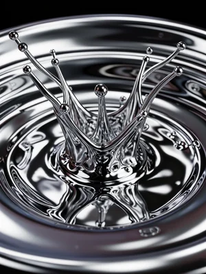 Chrome tentacles emerging from a chrome pool, organic forms in inorganic materia