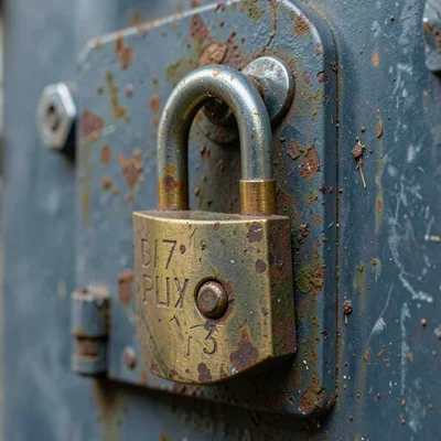Utility box padlock hasp, brass wear where lock body rubs daily