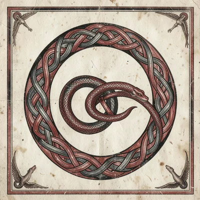 Single serpent knotwork coil — one serpentine ribbon looping into Celtic knot fo