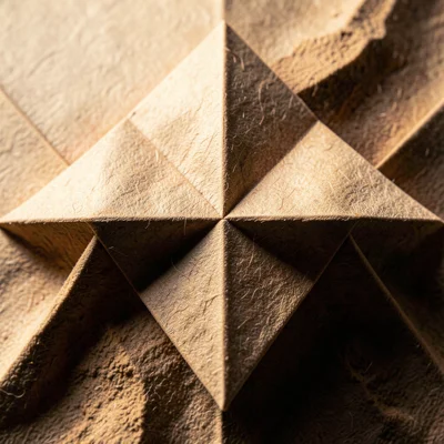 Paper crane viewed from directly above, bilateral symmetry of wings creating dia