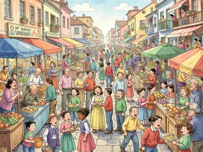 Crowded market square scene