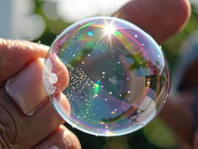 Bubble catching light creating bright highlight