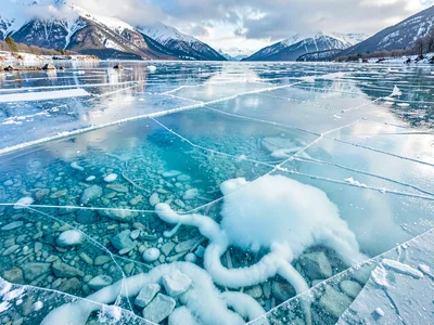 Ice clarity showing lake bottom three meters down