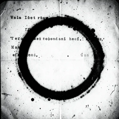 Xerox of a typed page with coffee ring stain, ring amplified through generations
