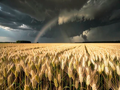 Storm approaching over golden wheat field