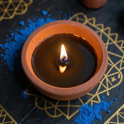 Single Diya Oil Surface Reflection
