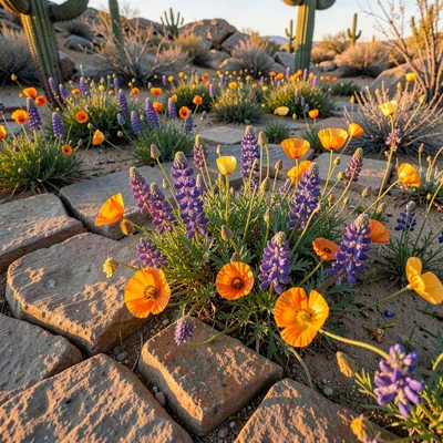 Wildflowers Emerging Through Desert Pavement