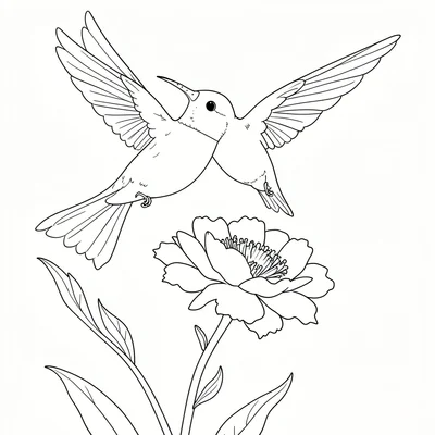 Hummingbird at flower continuous line