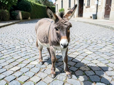 Donkey on cobblestone