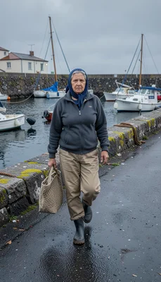 Documentary-style photograph, coastal Galicia, overcast Atlantic light, the work