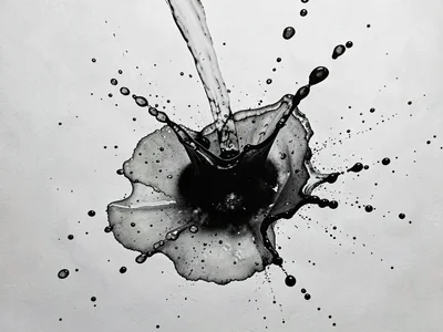 Drop impact creating ink explosion