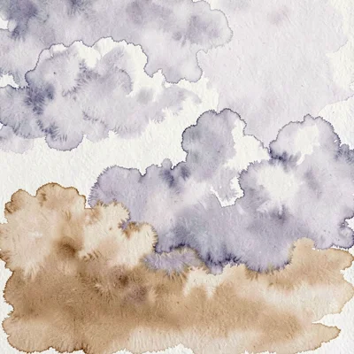 A drifting altocumulus cloud-shape arrays across the upper-half in pale lavender