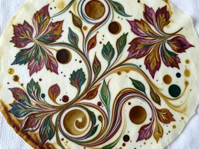 Bouquet ebru pattern, stylized flower shapes pulled from concentric drops, tradi