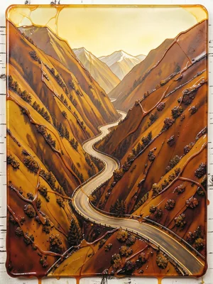 A mountain pass road with switchbacks zigzagging up a steep valley wall