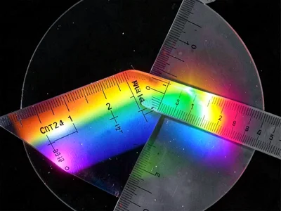 Ruler bent showing stress rainbow through polarizers