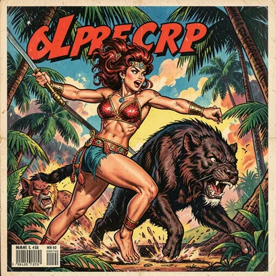 Jungle queen fighting savage beast