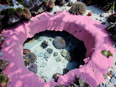 Pink coralline algae coating pool floor