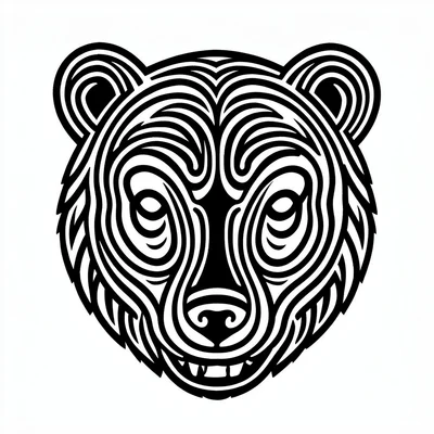 Bear face — frontal view, brow ridge ovoids flanking central nose U-form